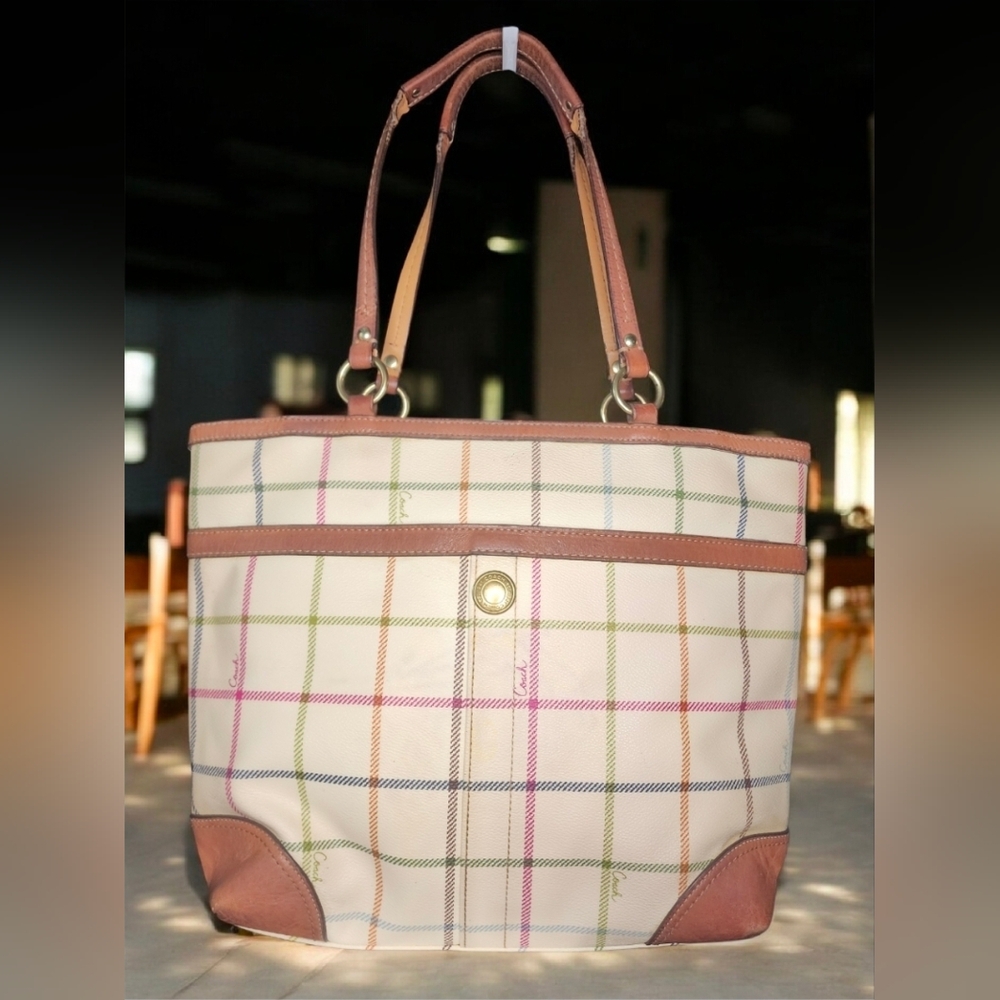 Coach Heritage Tattersall Gallery Tote In Plaid (style D0868-12561) - Picture 2 of 11
